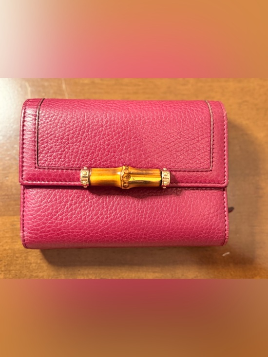 Gucci Handbags - Gucci Bamboo Leather Trifold Maroon Wallet